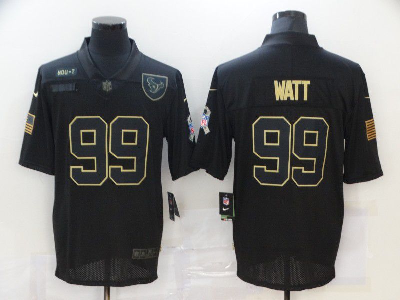 Men Houston Texans 99 Watt Black gold lettering 2020 Nike NFL Jersey